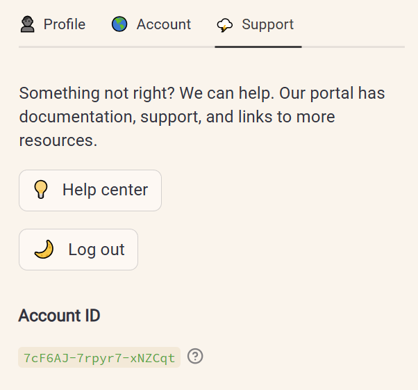Screenshot of the Support page in the Options