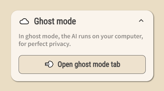 Screenshot of the Ghost mode panel