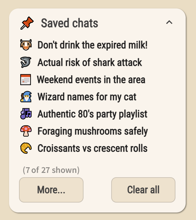 Screenshot of the Saved Chats panel