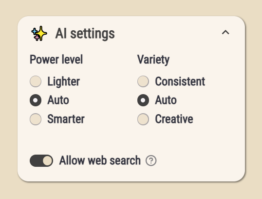 Screenshot of the AI Settings panel